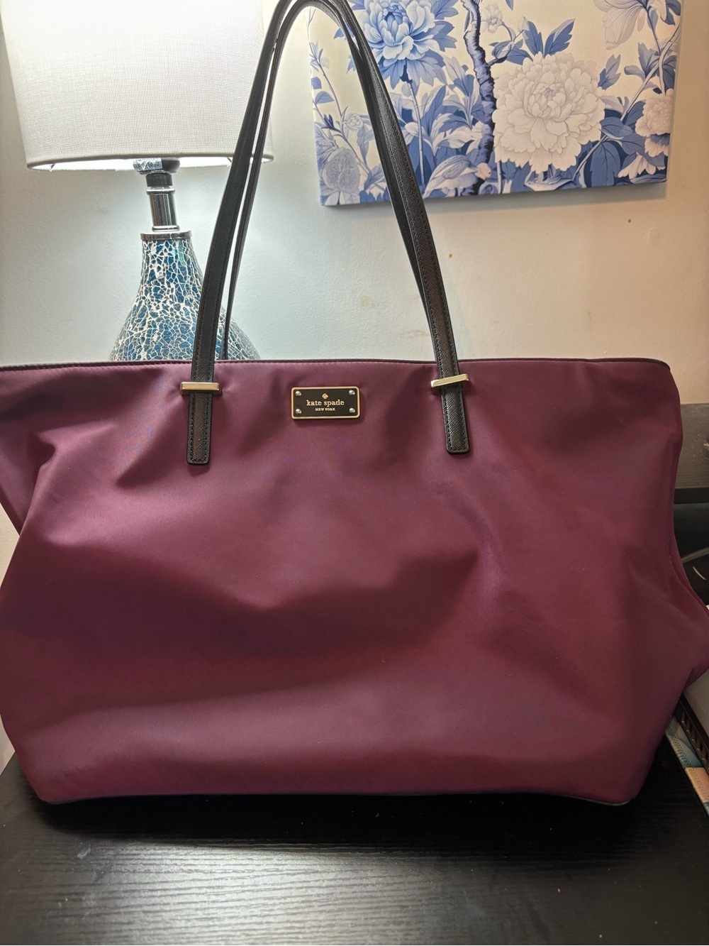 Kate Spade Wilson Road Margareta Tote Bag – Deep Plum Nylon w/ Matching Pouch